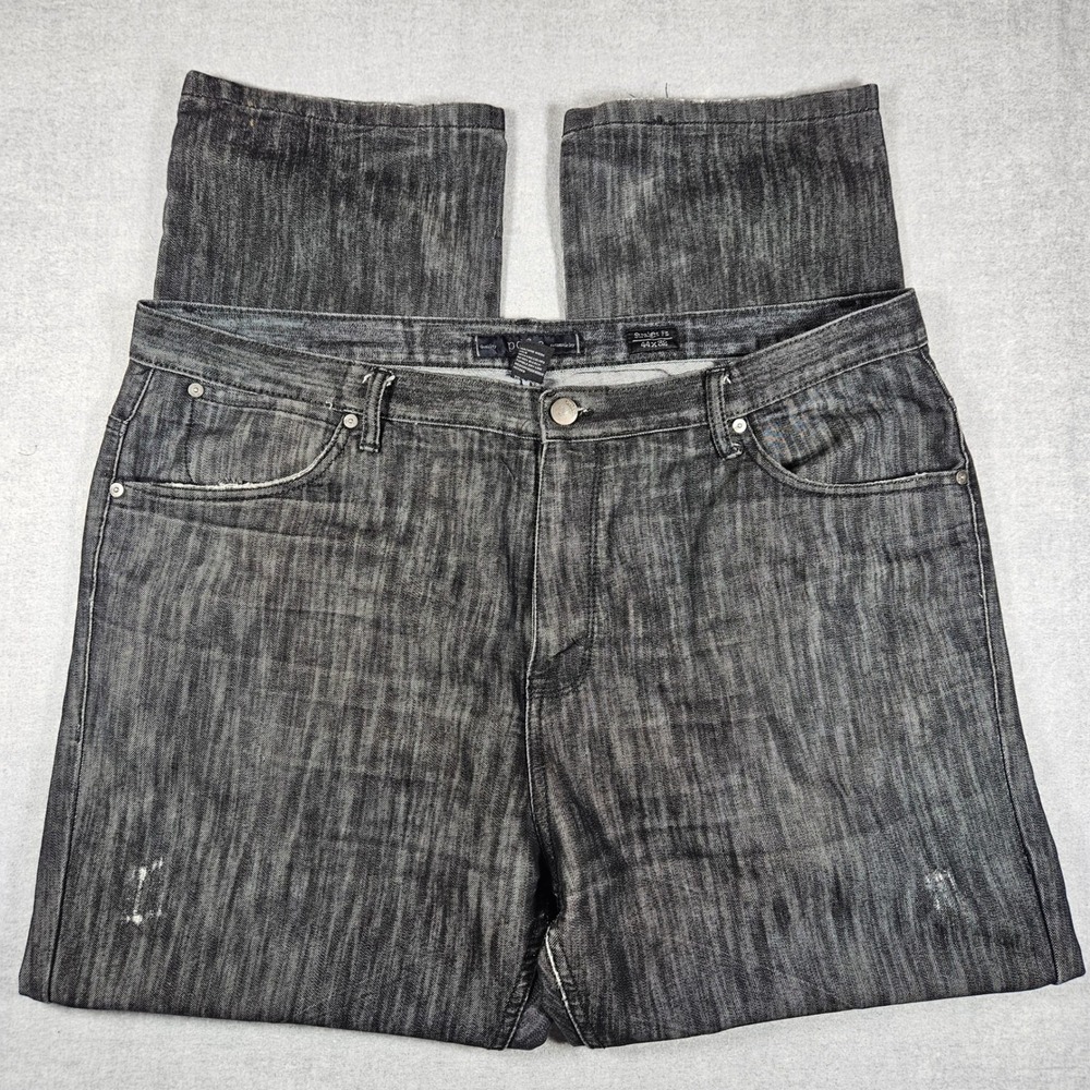 PD&C Mens Straight Fit Jeans Dark Grey Slub Textured Denim 44x32 Distressed